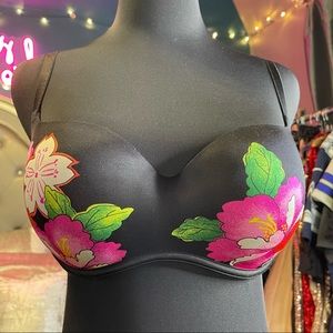 Victoria Secret Balconet Push Up Bra Black and Floral Size 34DD